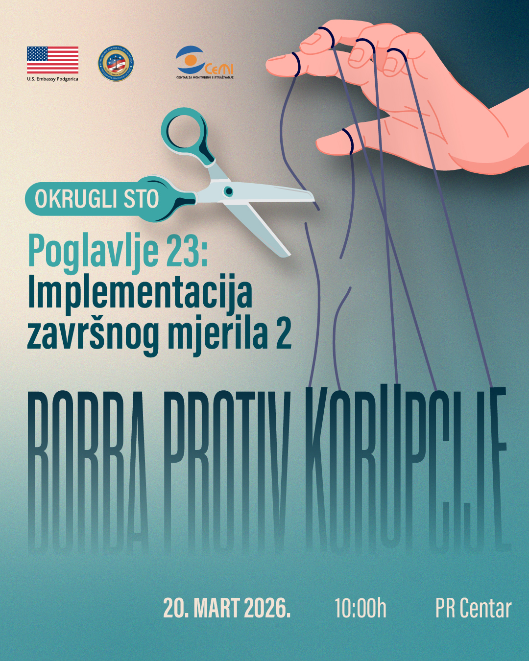 NAJAVA: OKRUGLI STO - ,,Poglavlje 23: Implementacija završnog mjerila 2 - Borba protiv korupcije"